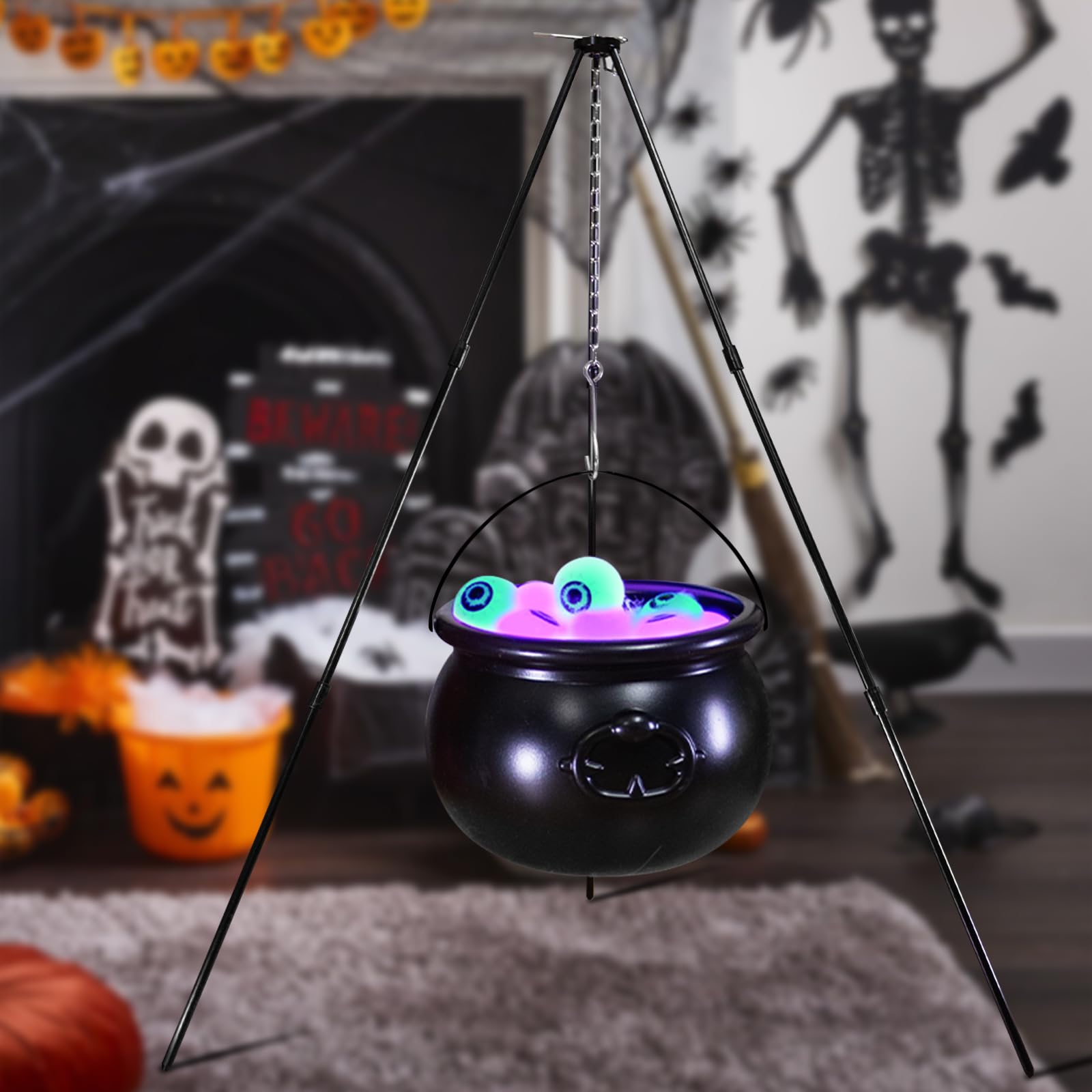 Photo 1 of ** Black Plastic Bowl ***Halloween Outdoor Decorations - Witches Cauldron with Tripod Bicolor Eyeball Lights - Black Plastic Bowl Decorations - Candy Barrel Decorations for Home and Porch Decor