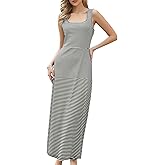 Allegra K Striped Midi Dress for Women Summer Ribbed Knit Bodycon Sleeveless Tank Dresses