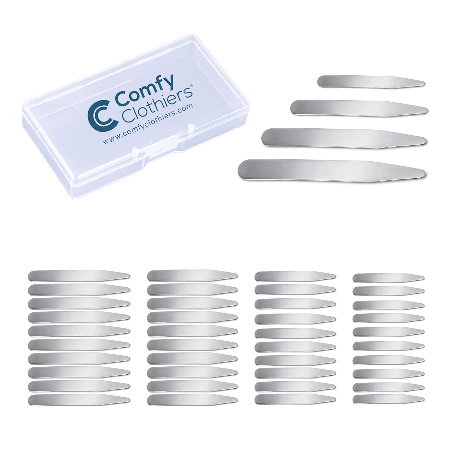 Comfy Clothiers 40 Pack Metal Collar Stays For Shirt Collars A A A œ Multiple Length Options Dress Shirt Collars Collar Stays 2 Inch 2 3 16in 2 1 2in 2 3 4in Includes Storage Case