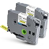 UniPlus Compatible with Brother Heat Shrink Tube Label Tape HSe-621 HSe621 HS-621 HS621 Black on Yellow for P Touch PT-E300 PT-E500 PT-H300 PT-D700 Printer, 0.34" x 4.92ft (8.8mm x 1.5m), 2-Pack