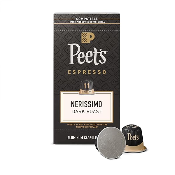 PEET’S COFFEE, DARK ROAST ESPRESSO CAPSULES, COMPATIBLE WITH NESPRESSO ORIGINAL MACHINE, 100% ARABICA COFFEE – NERISSIMO INTENSITY 11, 10 COUNT (1 BOX OF 10 ESPRESSO CAPSULES)