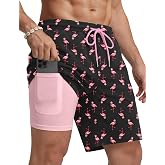 COOFANDY Mens Swim Trunks with Compression Liner Quick Dry 7 Inch Bathing Suit Beach Short with Zipper Pockets