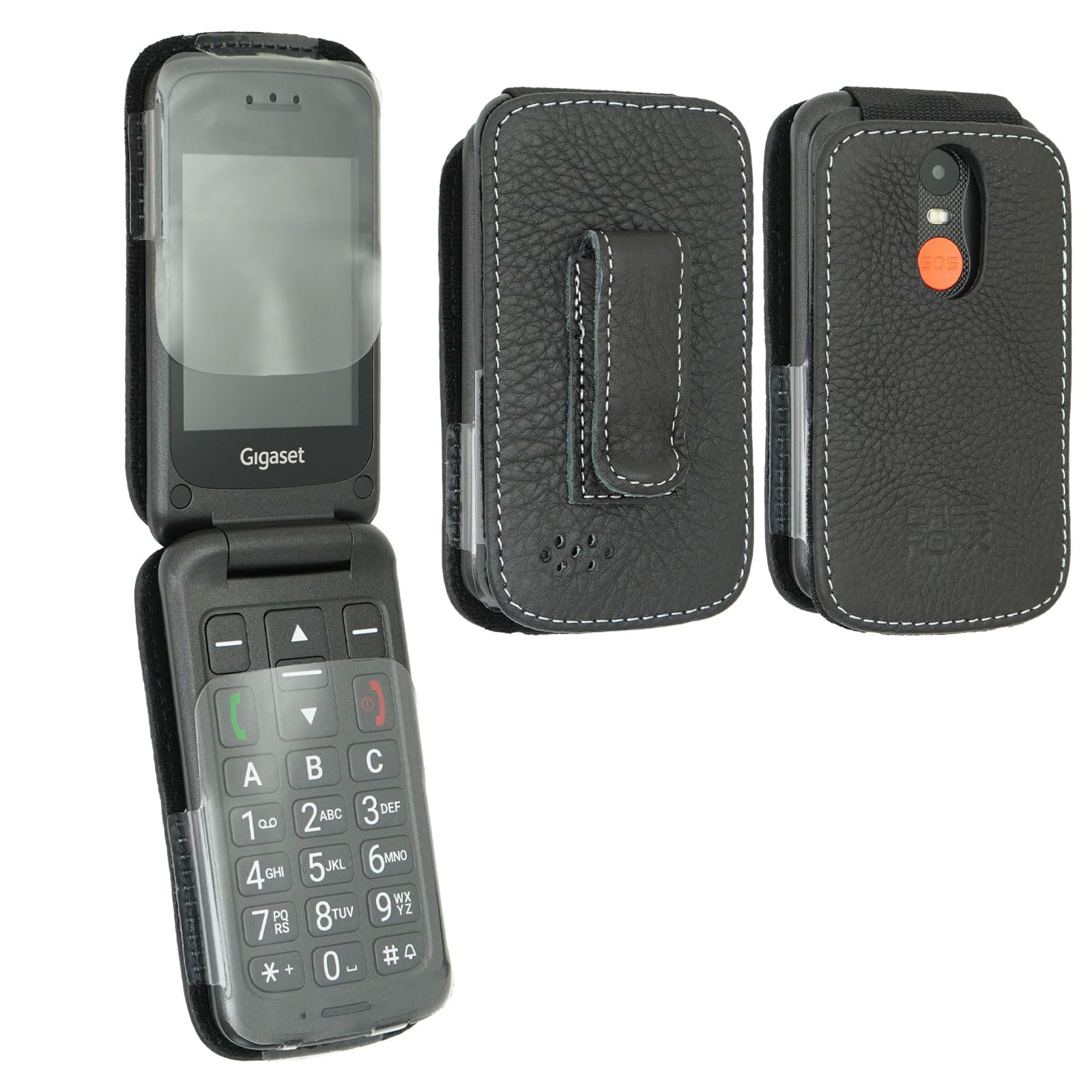 caseroxx Leather-Case with belt clip compatible with Gigaset GL590 / GL595 made from faux leather, Pouch with belt clip and viewing window in black