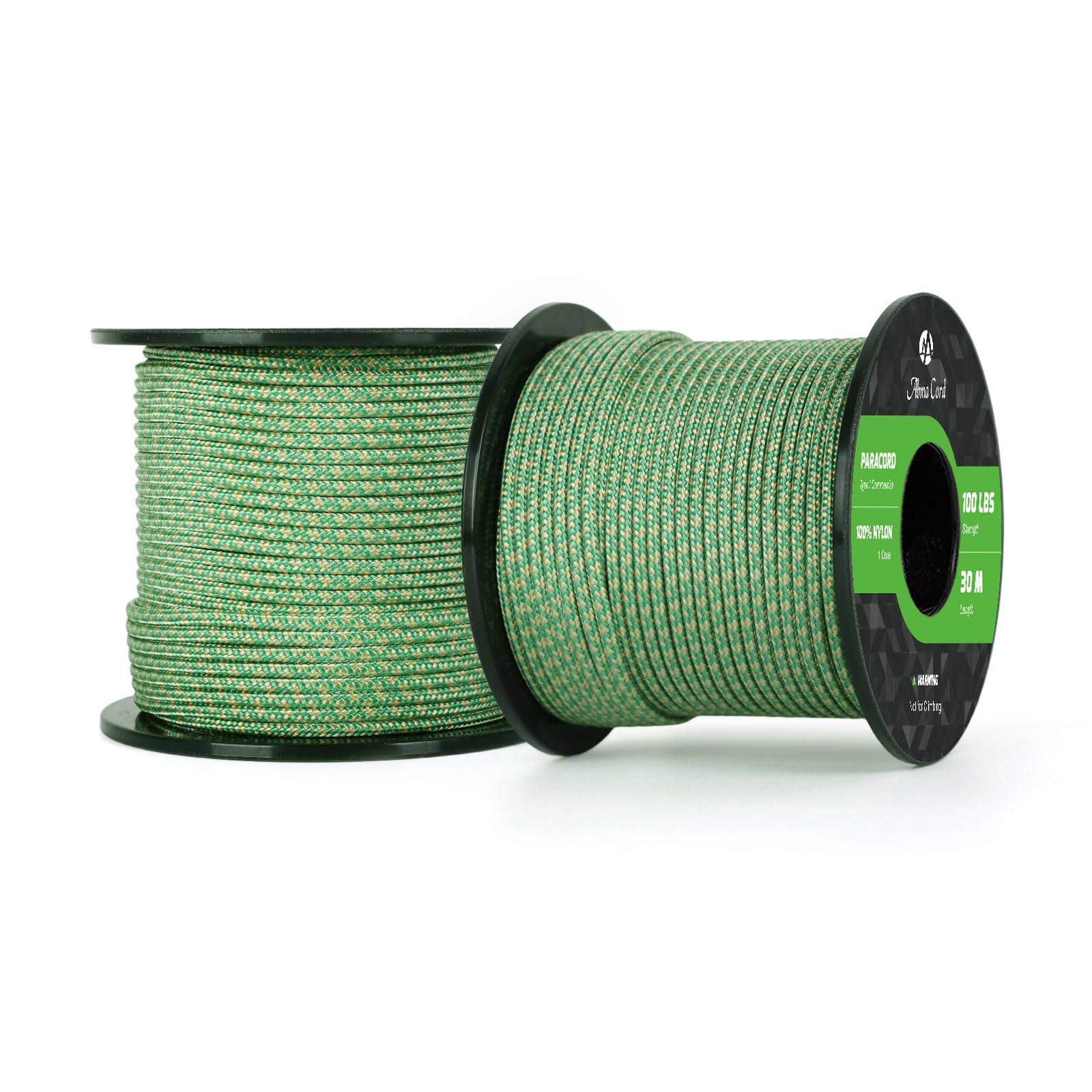 Abma Cord Paracord 100 lbs 2mm 100% Nylon 30M - Kelly Green & Holy Guacamole