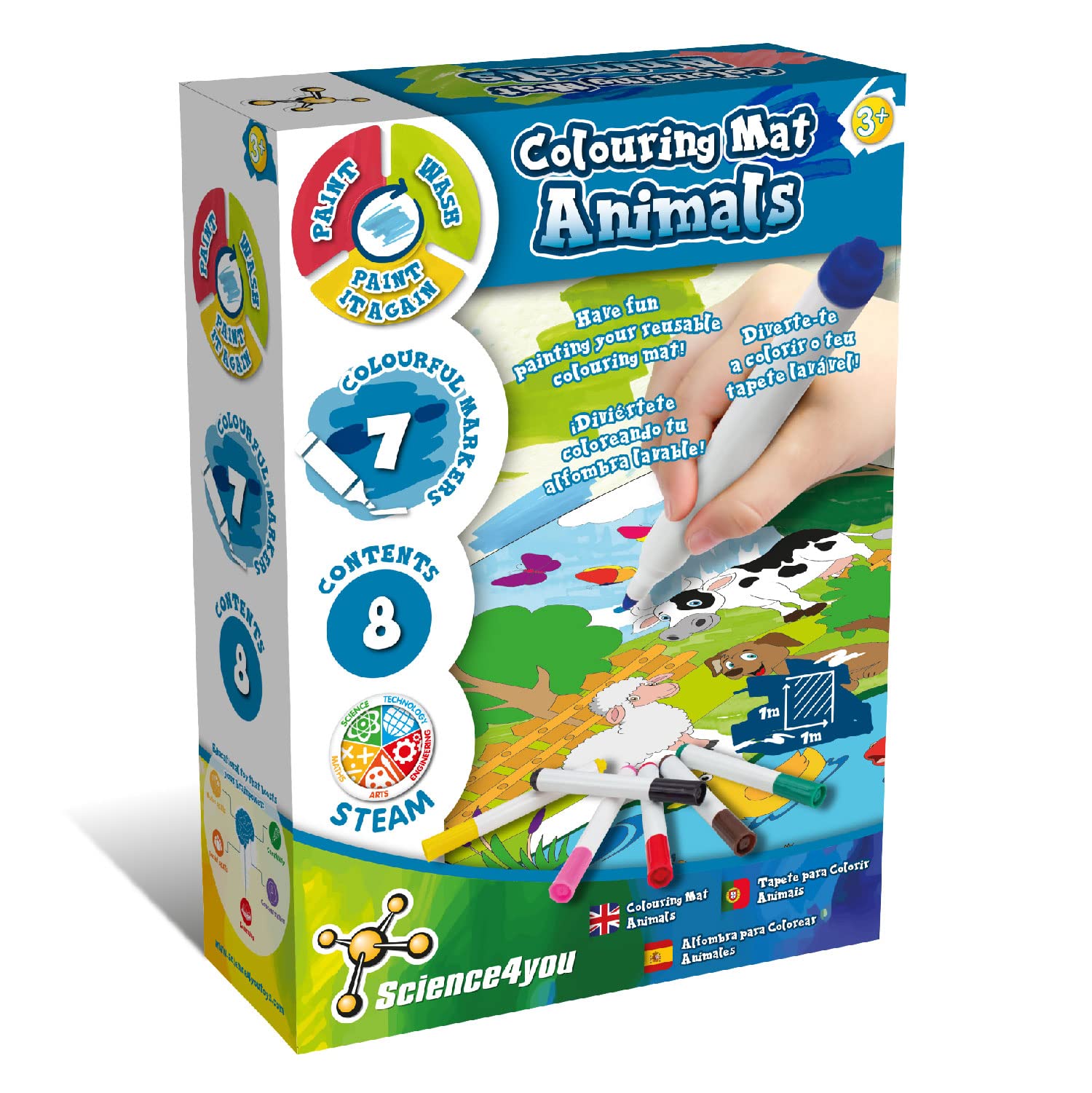 Science4you - Colouring Mat Animals with 7 Coloured Markers, Washable with Water, Craft Kit and Educational Set for Children 3+ Years (80002801)