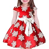 Tueenhuge Toddler Baby Girls Christmas Dress Snowflake Print Wedding Formal Birthday Party Dresses with Bowknot Belt