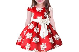 Tueenhuge Toddler Baby Girls Christmas Dress Snowflake Print Wedding Formal Birthday Party Dresses with Bowknot Belt