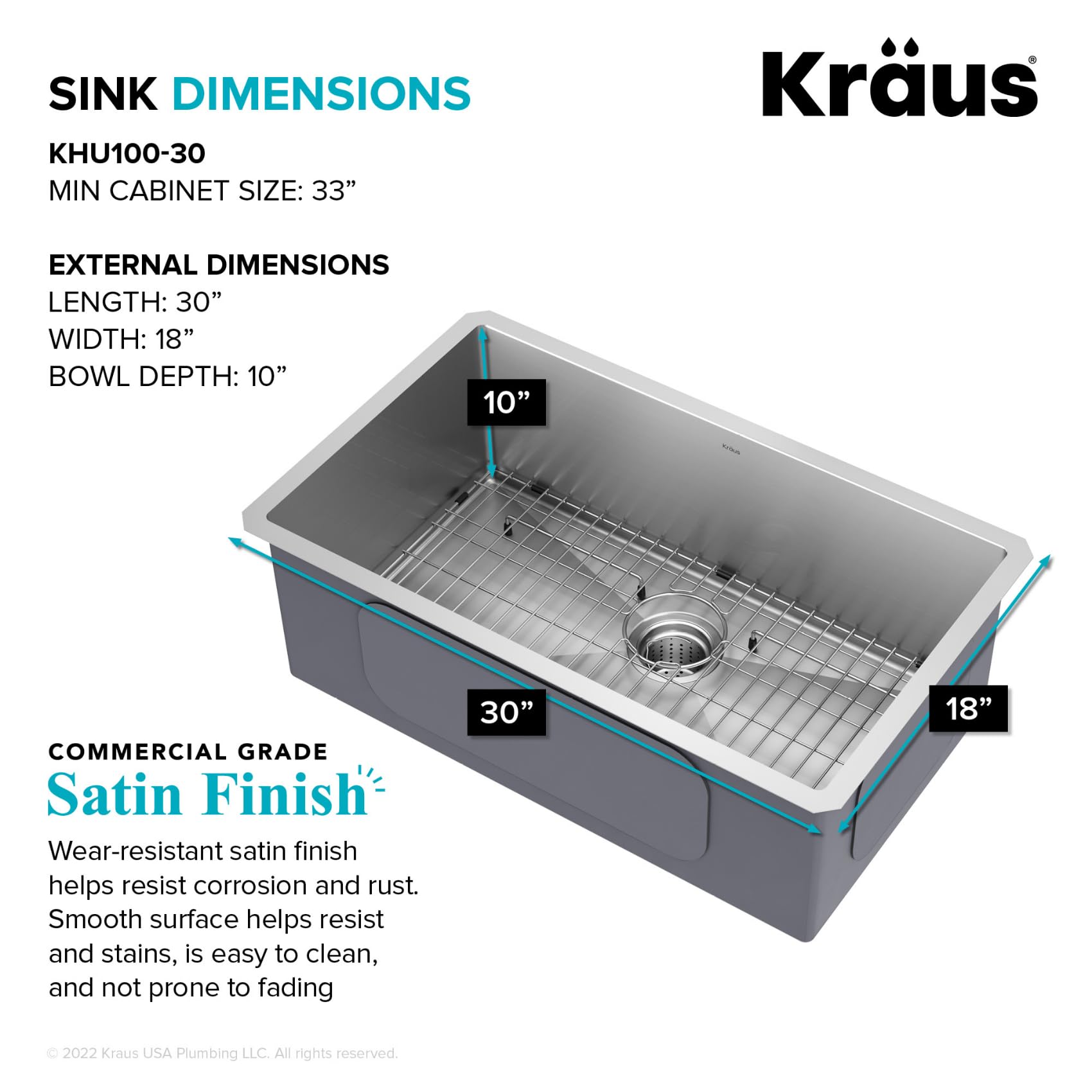 KRAUS Standart Pro 30 -inch Undermount Single Bowl 16 Gauge Stainless Steel Kitchen Sink, KHU100-30