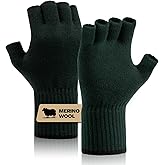 Merino Wool Fingerless Gloves for Men Women Half Finger Gloves Thermal Soft Knit Liner for Hunting Fishing Hiking