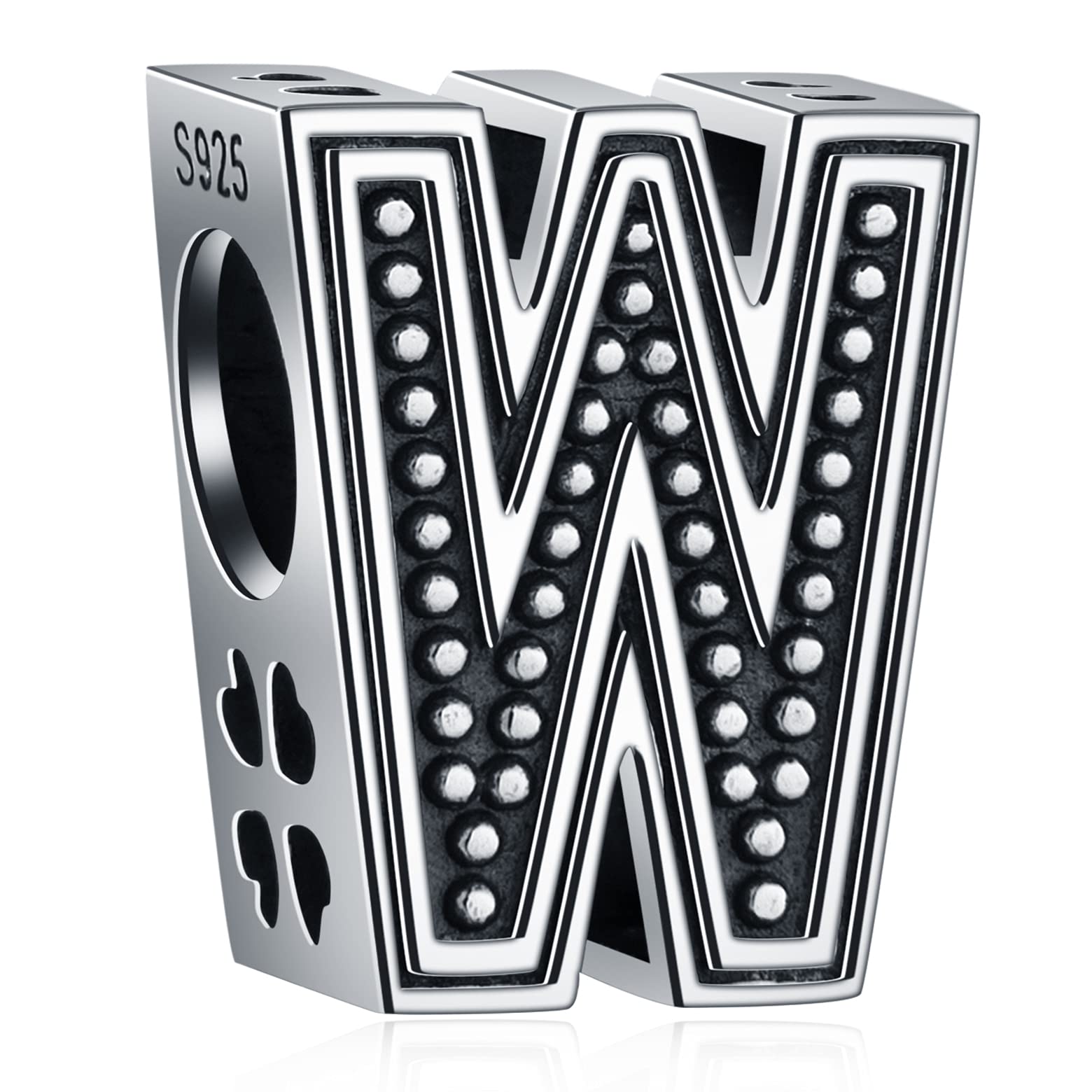 Letter W Charms, Initial W Alphabet Beads in Vintage 925 Sterling Silver, fits Pandora Charm Bracelet, Gift for Lovers/Wedding/Wife