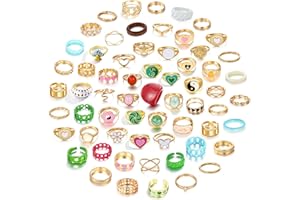 KISS WIFE Cute Rings Set Multi-style available Y2K Preppy Aesthetic Ring Sets for Teen Girls Women, Colorful Trendy Jewelry Gold Stackable Joint Finger Rings Pack Gift for Her