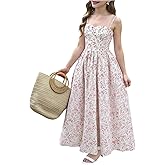 RoseSeek Girl's Flowy Floral Midi Dresses Sweetheart Neck Smocked Cami Sundress Beach Vacation Clothes