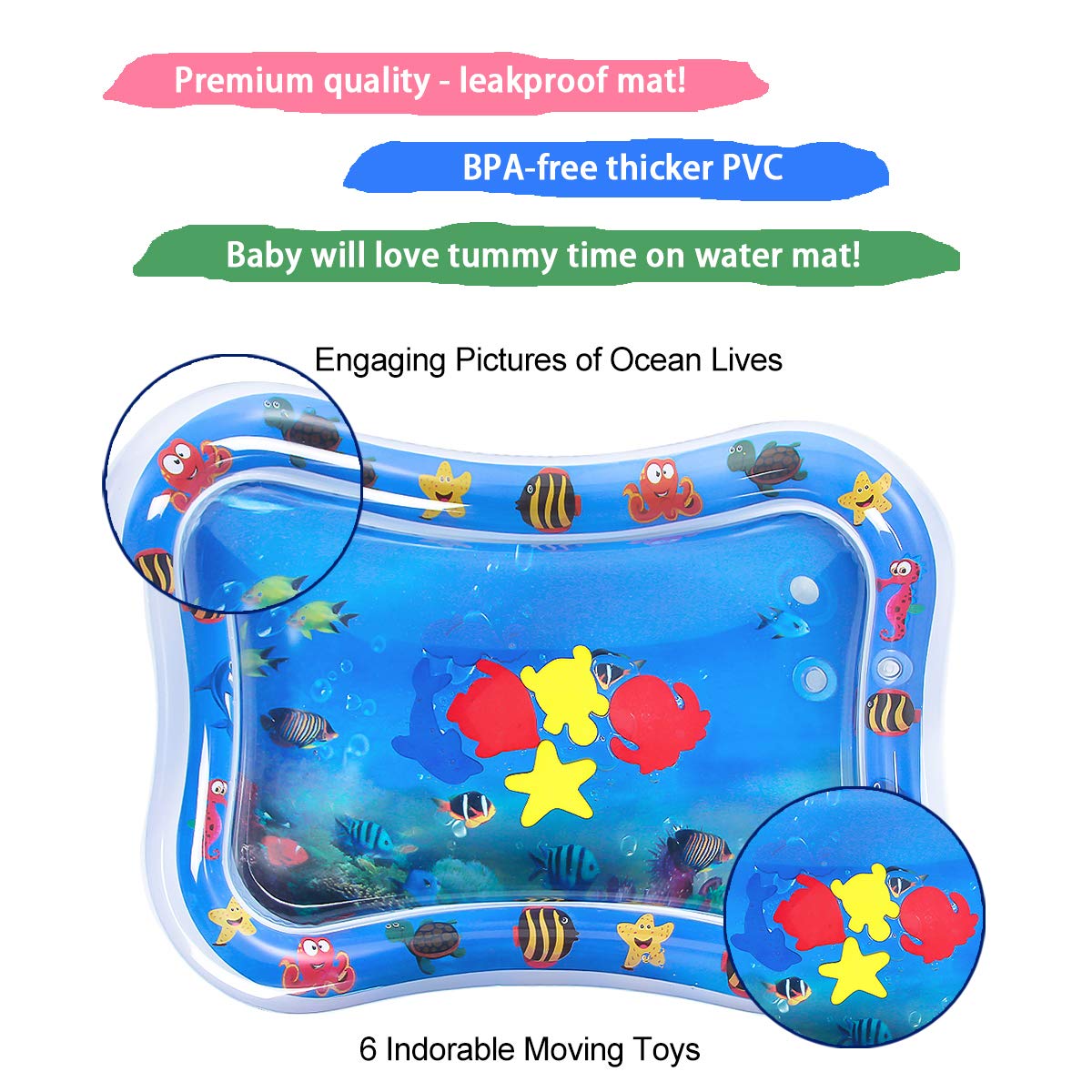 Dreampark Inflatable Tummy Time Premium Water Mat for Infants & Toddlers, Activity Center Your Baby\'s Stimulation Growth Baby Toys 3 to 12 Months (26”x20”, 2 Pack)