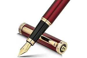 BEILUNER Red Fountain Pen,Stunning Luxury Pens with 24K Gold Finish, Gorgeous 24K Gilded Nib(Fine), Trustworthy Pen Gift for Men&Women -Ink Converter-Elegant,Graduation,Office,Nice Pen for Writing