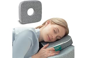 TEXSTEAD Ear Pillow with Ear Piercing for Side Sleeping, Ear Hole Memory Foam Pillows for CNH and Ear Pain Ear Inflammation Pressure Sores, Travel, Gray