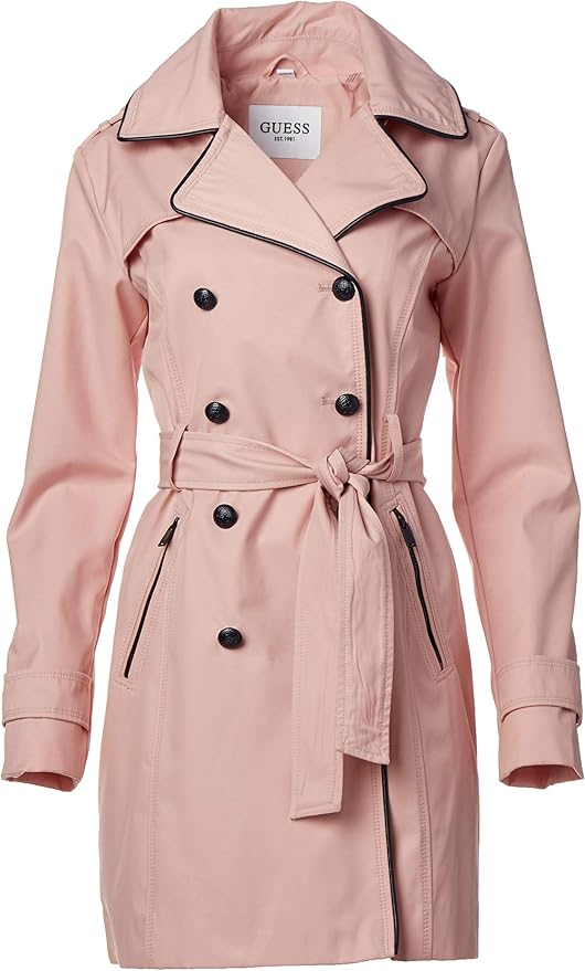 Guess Damen Double Breasted Trench Coat with Contrast Trim Trenchcoat