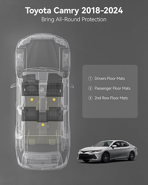 3W FLOOR MATS FIT TOYOTA CAMRY 2018-2024 FWD ONLY (NOT FOR HYBRID OR AWD), TPE ALL WEATHER CUSTOM FIT FLOOR LINER, 1ST AND 2ND ROW, BLACK(L/LE/SE/TRD/XLE/XSE)