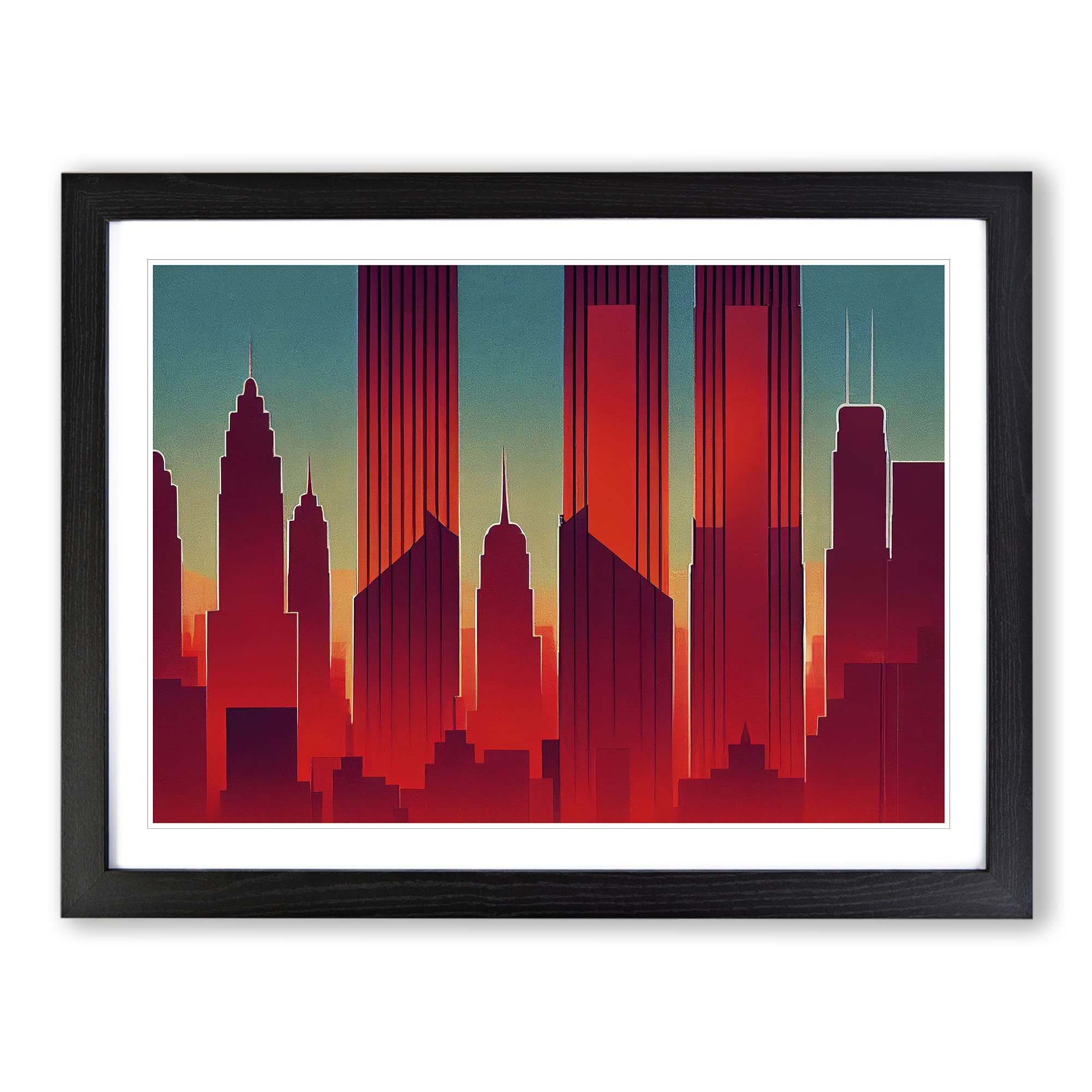 New York Art Deco Vol.1 Abstract Framed Print | A3 Black Framed Wall Art | Ready to Hang | Art Deco Fantasy Picture | Living Room Bedroom Lounge Office