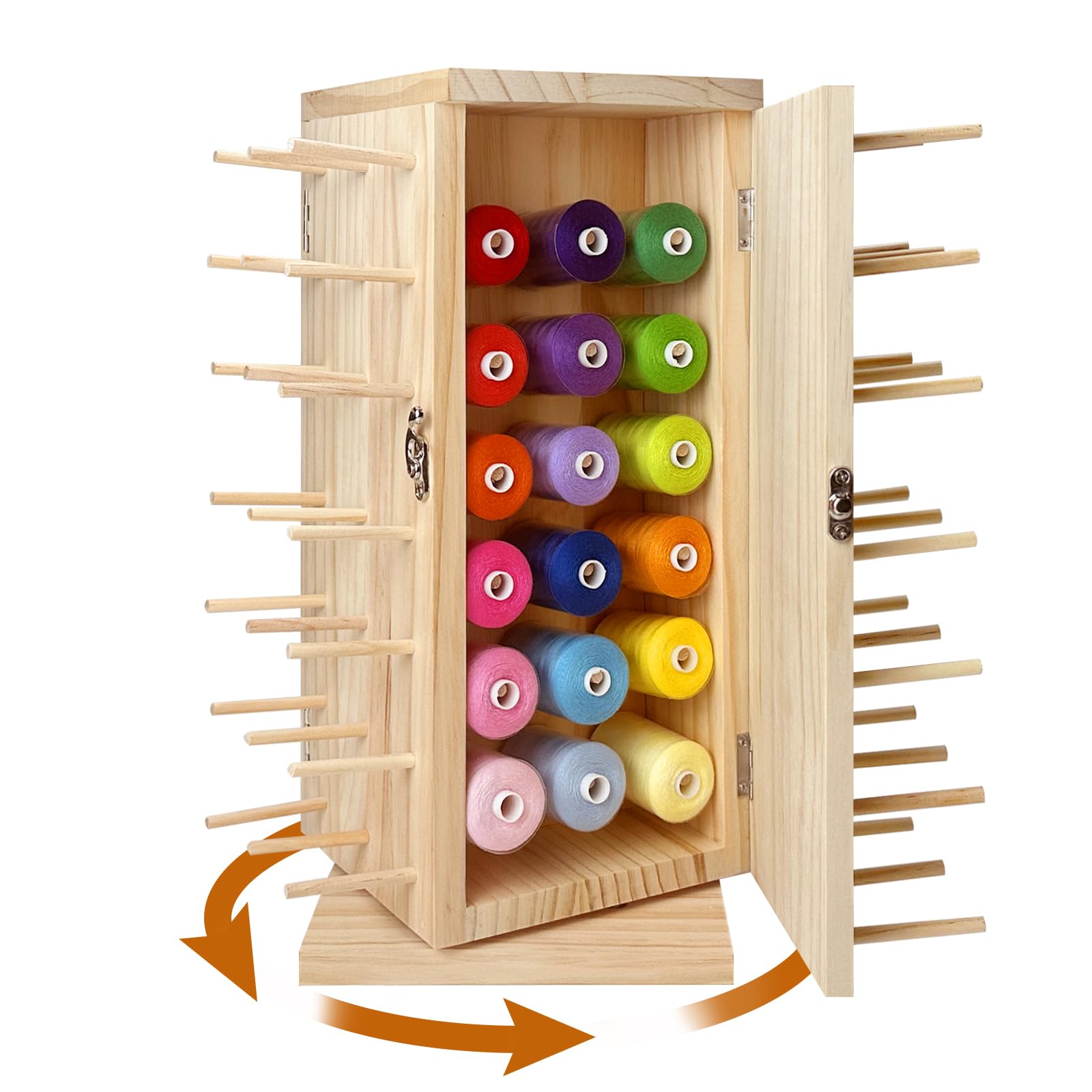 Photo 1 of Modelfurny 120 Spools Wooden Thread Holder 360°Rotating Embroidery Thread Organizer,Double Doors Thread Rack/Thread Stand,Diy Spools Thread Braiding Holder Storage for Sewing,Quilting,Hair-Braiding