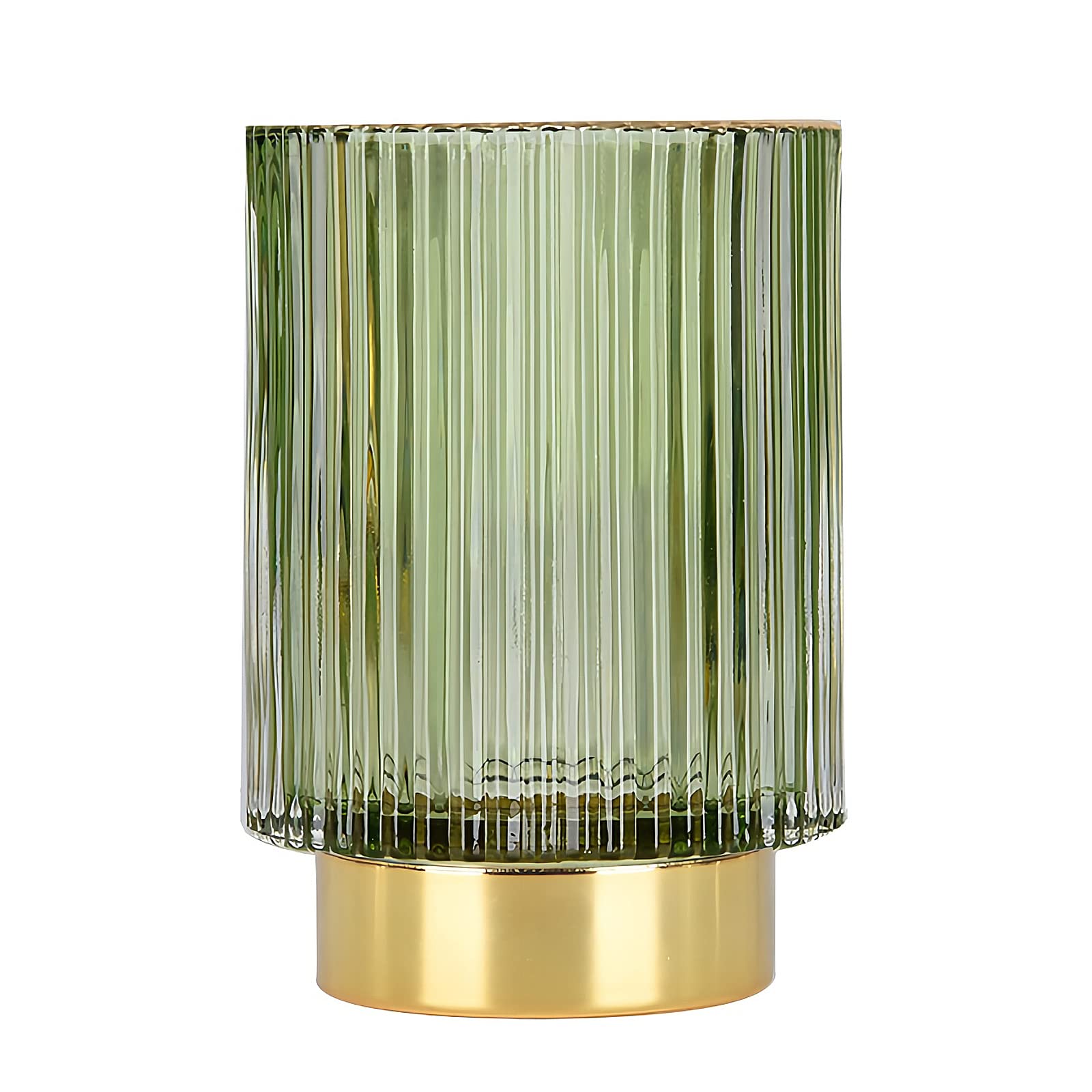 DASITON Makeup Brush Holder Organiser, Crystal Cosmetic Make Up Brush Holder, Glass Makeup Brushes Storage Organiser, Vintage Make Up Cup Pen Pencil Holder Striped Vase (Green L)