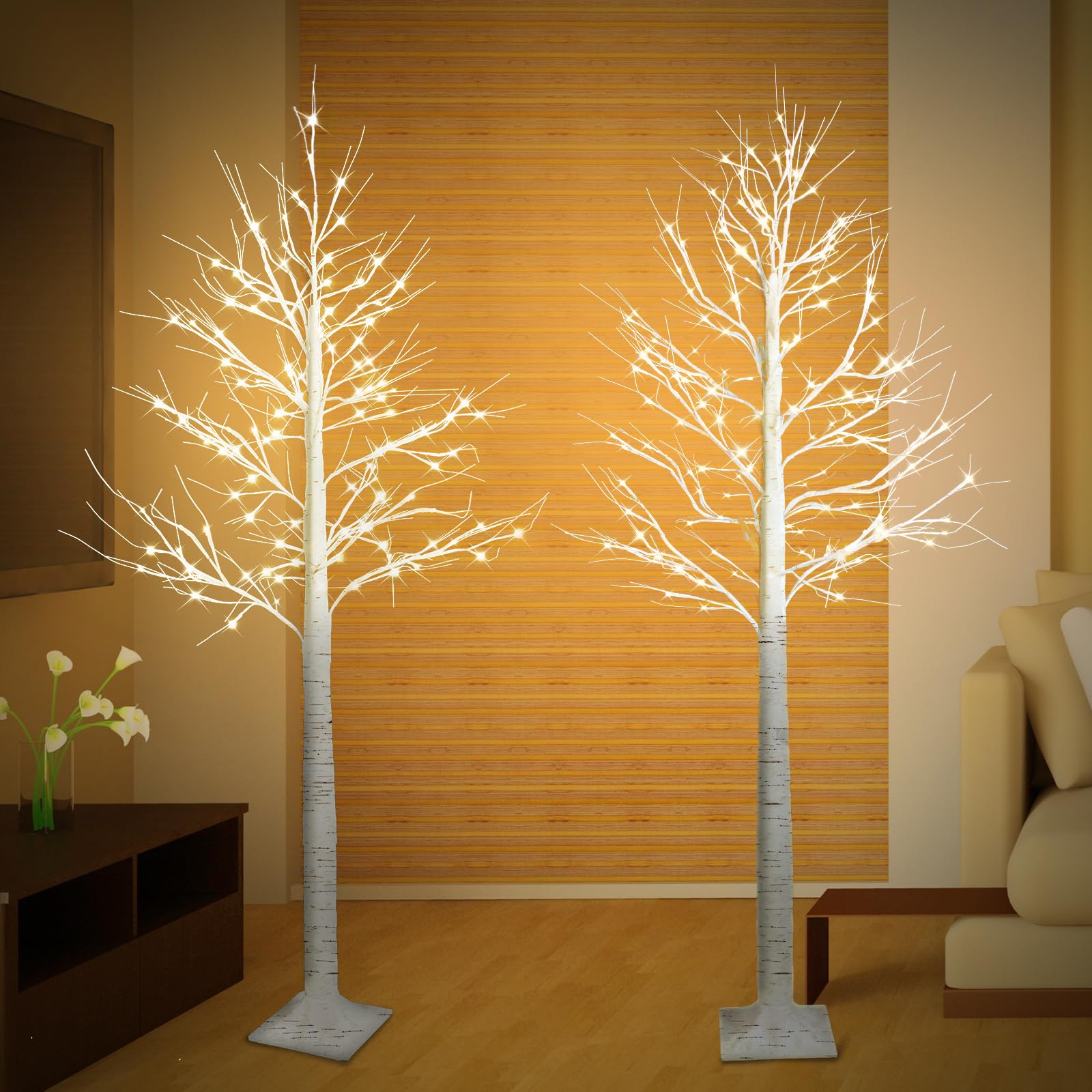 Photo 1 of Zcdl Lamp 2 Pack 6FT Lighted Birch Tree, Prelit Artificial Christmas Tree with 120 LED Lights, White Tree with Timer, Indoor Outdoor Christmas Decorations for Home, Yard, Party, Wedding Holiday Decor