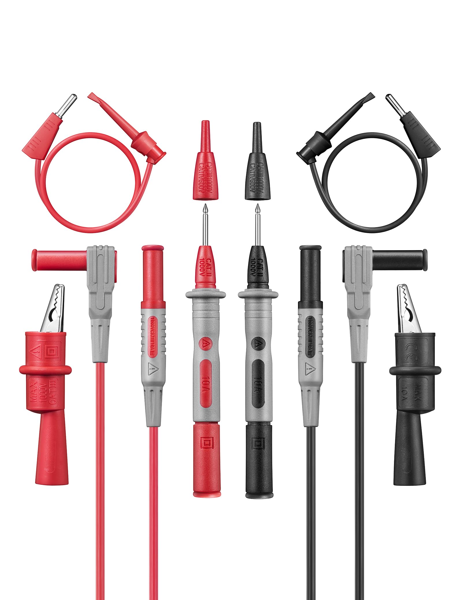 AstroAI 8Pcs Multimeter Test Leads Set with Alligator Clips, Plunger Test Mini Hooks and Test Probes 1000V 10A CAT III & CAT IV 600V for Fluke, KAIWEETS, INNOVA Multimeter, Voltmeter, Clamp Meter