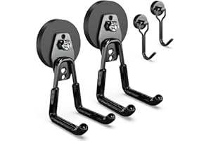 3-H Magnetic Hooks Heavy Duty, Garage Magnet Hooks 2 Large, 2 Small, Strong Garage Storage Utility Black Magnetic Tool Holder