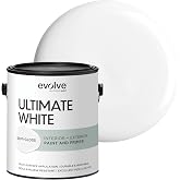 EVOLVE Ultimate White Paint &amp; Primer in One, Semi-Gloss White, 1 Gallon &ndash; Interior &amp; Exterior, One-Coat Coverage, Excellent Hide, Low Odor, Low VOC, Washable Paint for Walls, Ceilings &amp; Trim