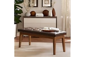 HUIMO Button-Tufted Bench for End of Bed, Entryway Bench with Upholstered Linen Fabric, Ottoman Bench for Living Room,Dining Bench for Kitchen(Brown)