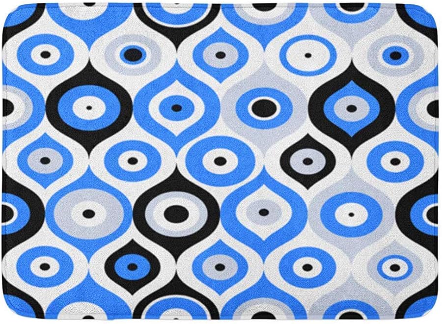 Funny Z Blue Greek Turkish Evil Eye Bead Good Luck Oriental Ottoman Fills Happy Doormat Bathroom Non-Slip Carpet Entrance Welcome Door Rug 15.7×23.5 Inches