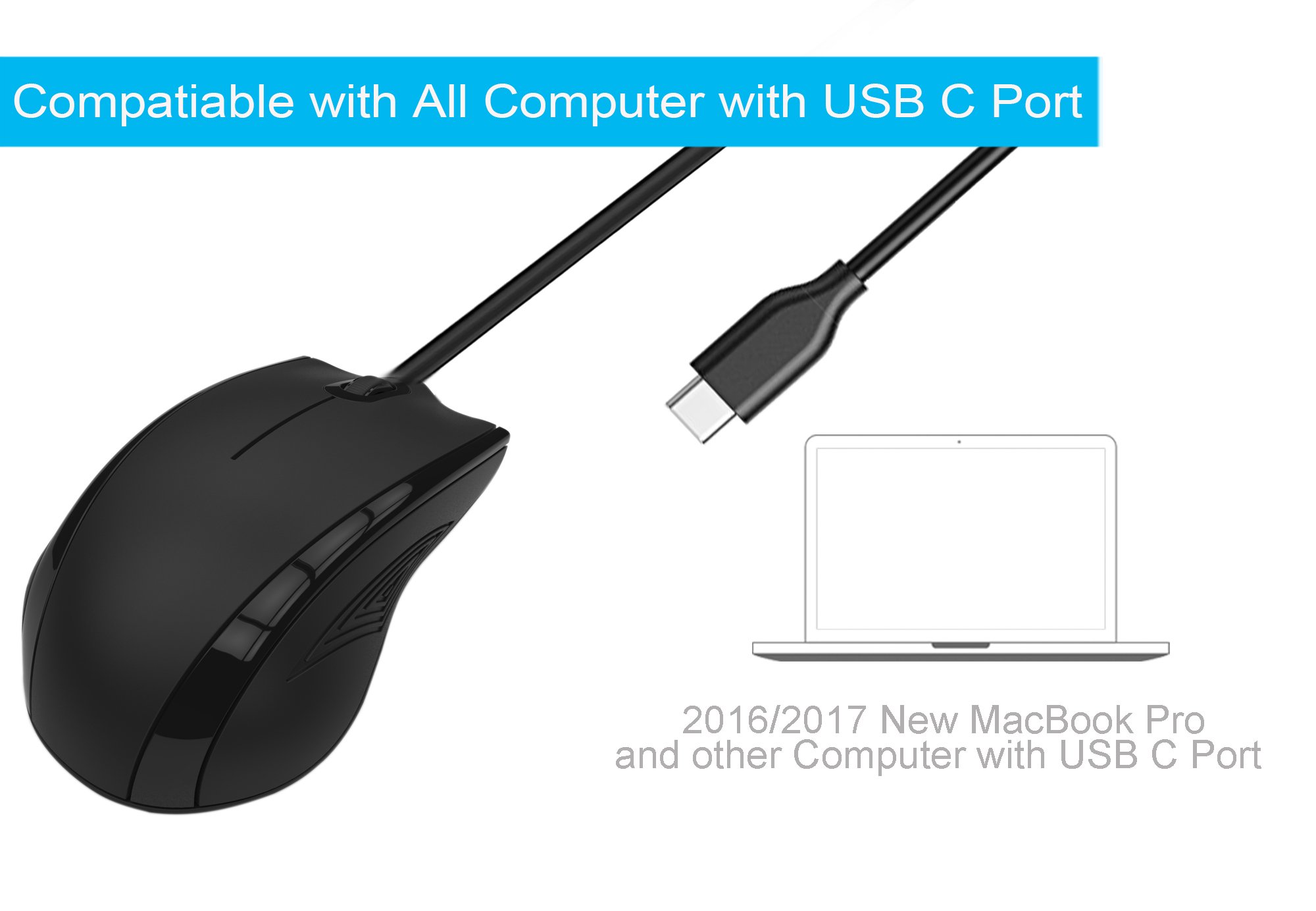 USB C Mouse, INNOMAX MacBook USB C Wired Mouse, MacBook Wired Mouse, Mouse for New MacBook Pro 2016 /2017,MacBook 13\