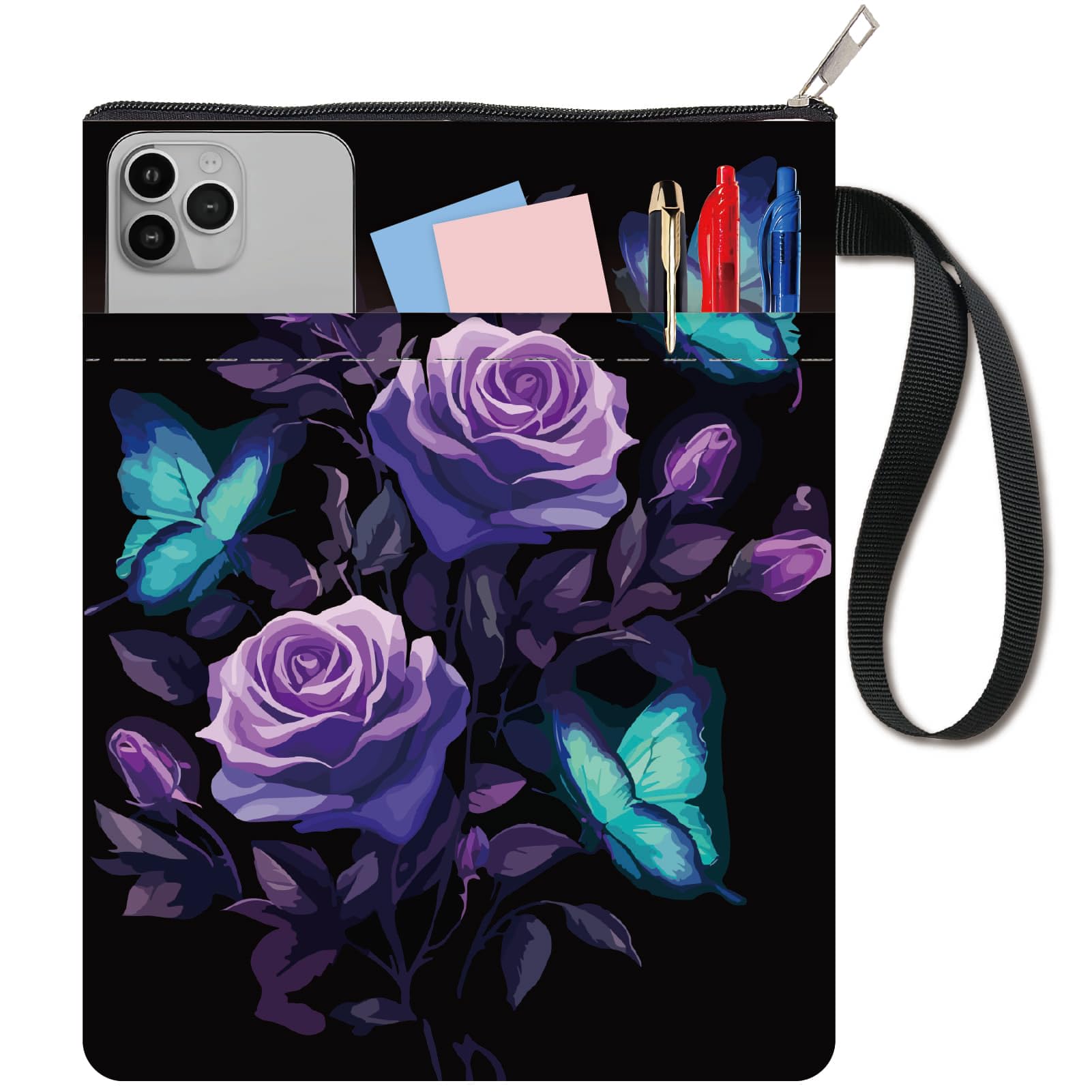 CRASPIRE June Rose Book Sleeve Book Cover Protector Washable Book Protector 11 x 8.7 Inch Book Pouch for Women Librarian Bookish Reader Bibliophile Bookworm Reading Classic Flower Botanical Floral