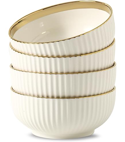 Pampa Bay Classic White Porcelain Cereal Bowl With Gold Beaded Edge - 6x6 Inches, Dishwasher Safe