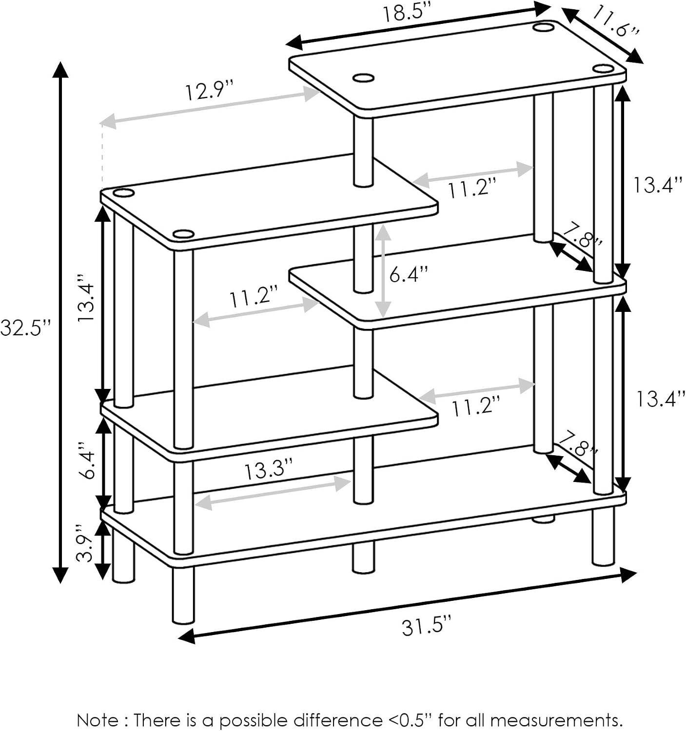 Furinno TURN-N-TUBE Storage Shelves, 5-Tier Book Shelf, Accent Display Shelf, Toolless Open Shelves, Round Tubes - Image 3