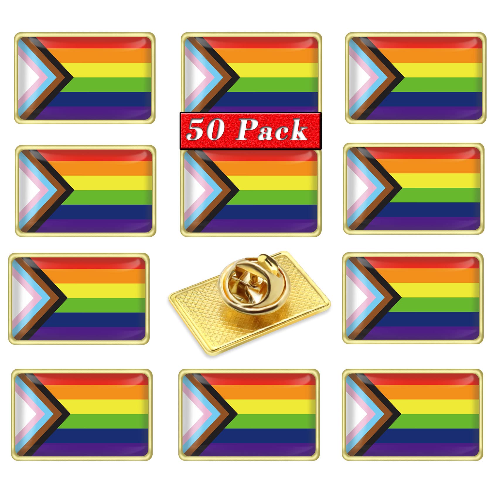 Photo 1 of 50 PCS New Progress Pride Pin Rainbow Gay Flag LGBT Enamel Lapel Pins Bulk Decoration for Clothes and Bags Gift