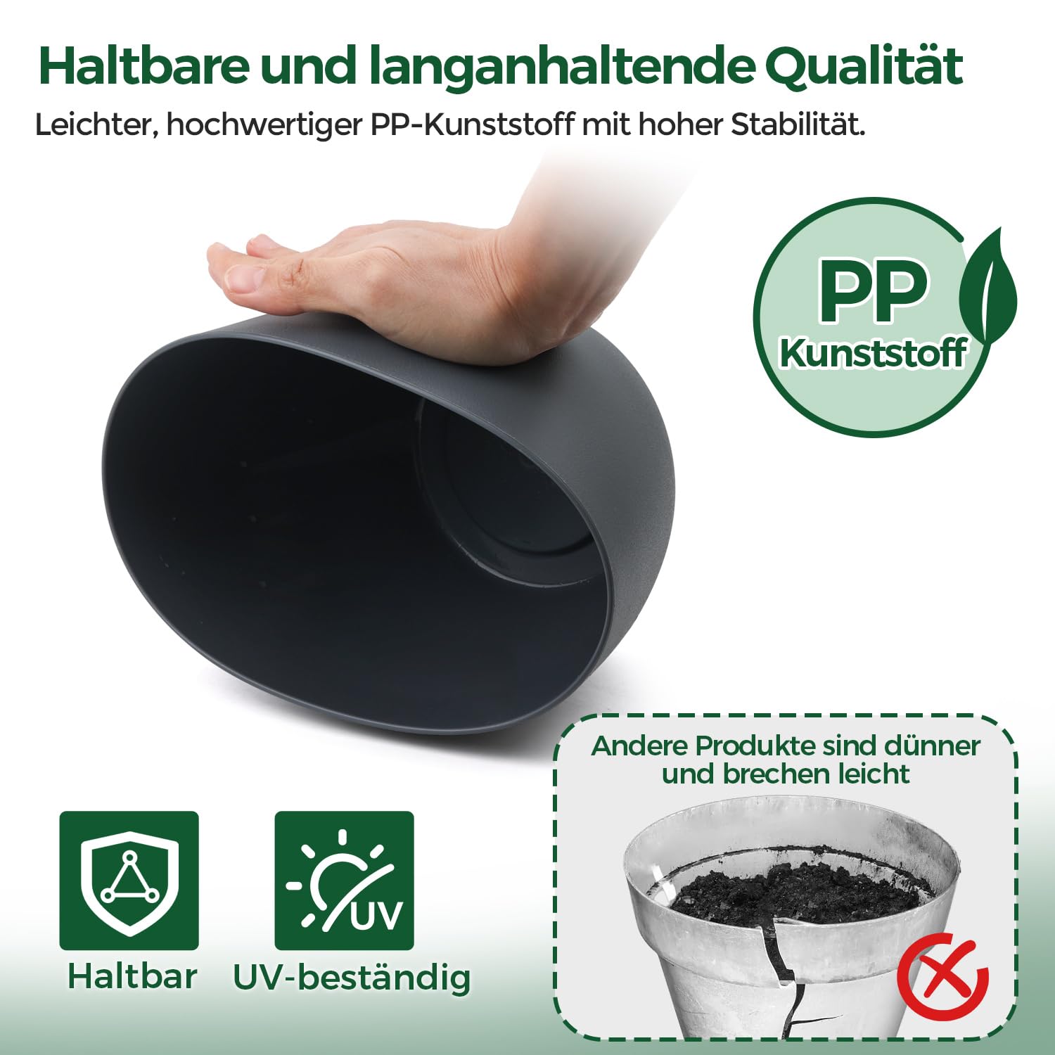 T4U 17,5cm Selbstbewässerungstopf Rund 2er, Kräutertopf für Basilikum Weiß 5