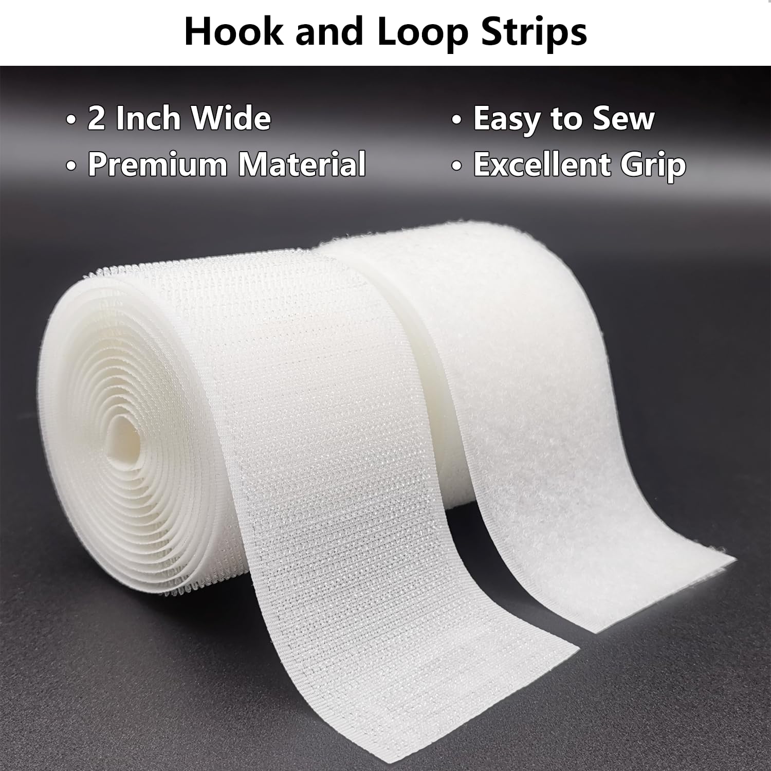 Matenf Sew On Hook and Loop Strips, 2 Inch Wide, Easy to Sew, Excellent Grip, Non Adhesive, Interlocking Tape, Hook & Loop Tape for Clothing Sewing Crafts and DIY Projects, 2'' x 6', White