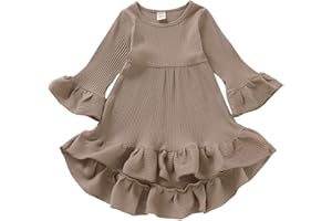 YOUNGER TREE Toddler Baby Girls Fall Clothing Solid Cotton Pit Irregular Skirt Winter Dress Long Sleeve Skirt Outfits