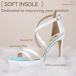 IDIFU White Platform Heels for Women Strappy Square