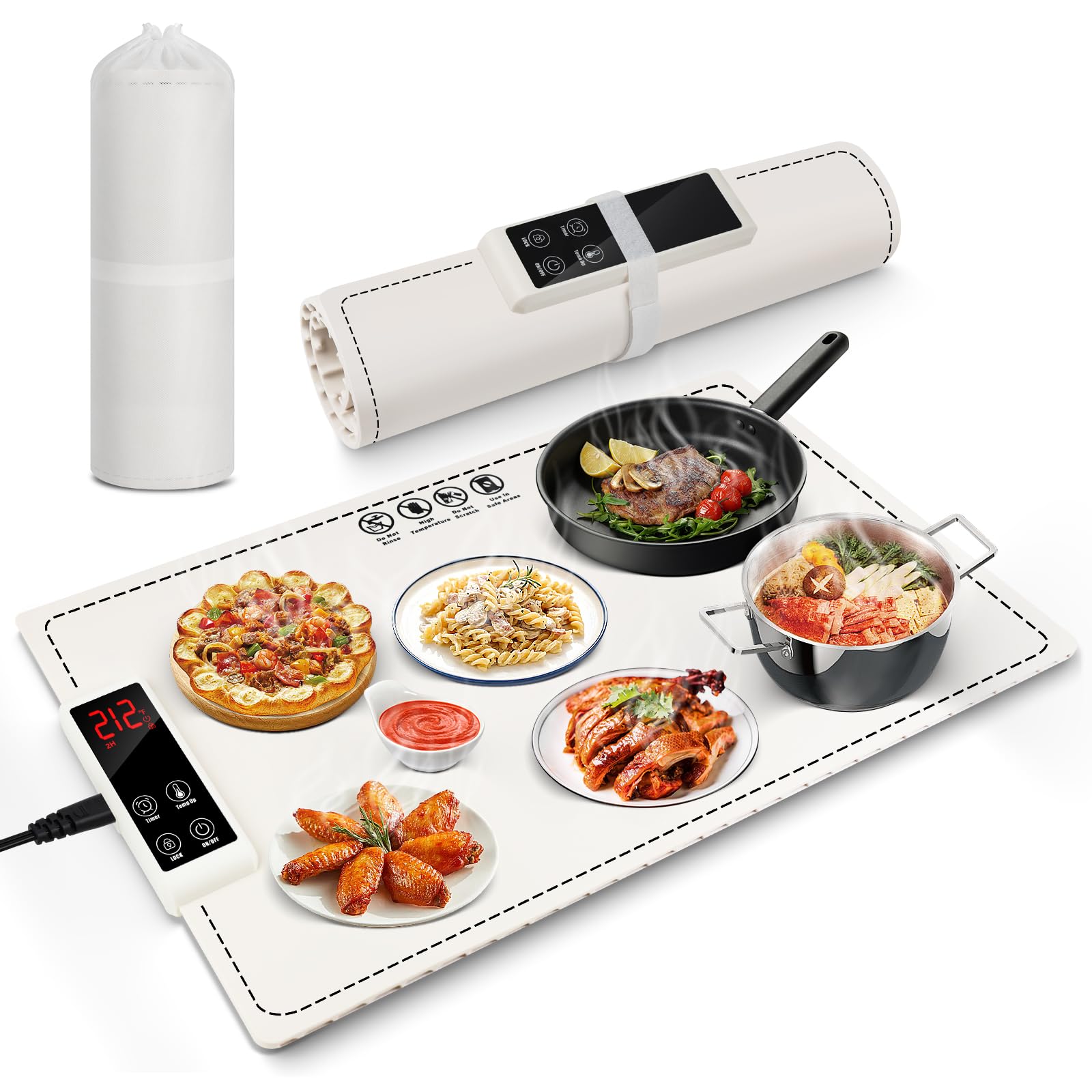 Electric Warming Tray 25x15 Inches,Mignor Foldable Warming Mat for Food with Adjustable Temperature,Electric Food Warming Mat for Buffet,Portable Food Warmer Mat for Parties,Gatherings,Home