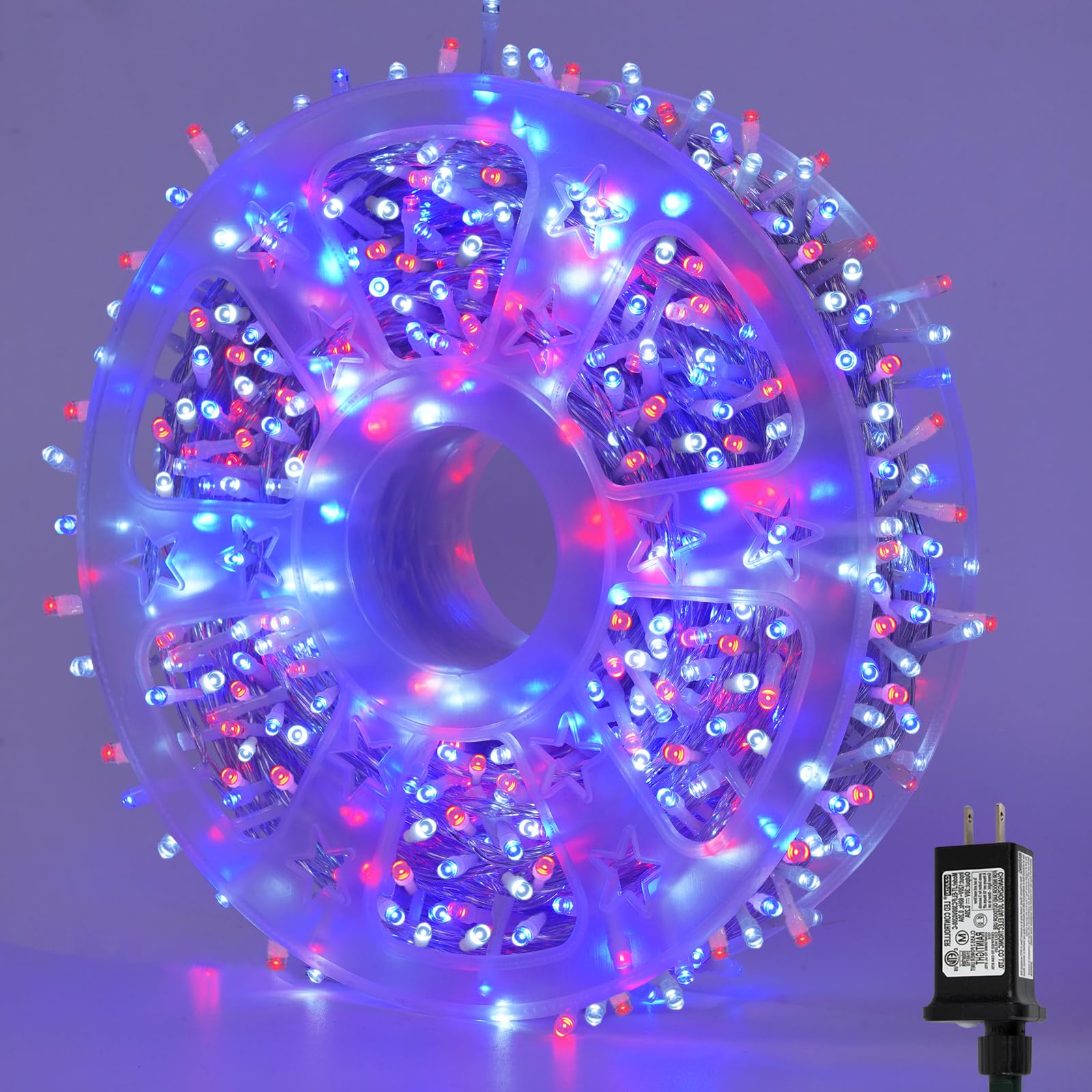 YEGUO 165ft 500 LED Red White and Blue Lights, 4th of July Decorations String Lights Plug in Indoor Outdoor, 8 Modes Clear Wire Patriotic Light for Independence Day Holiday Memorial Day Party Decor Image