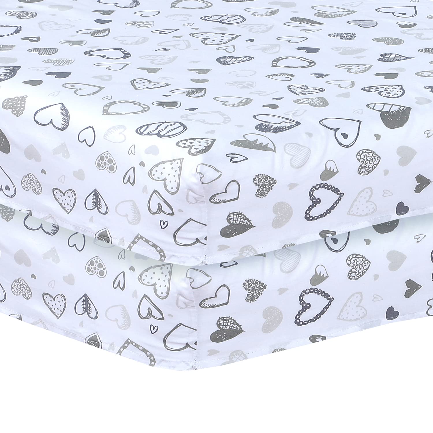 Indus Textiles 2 Pack Cot Bed Fitted Sheets Easy Care Soft and Dureable, Little Hearts - 60 x 120 cm