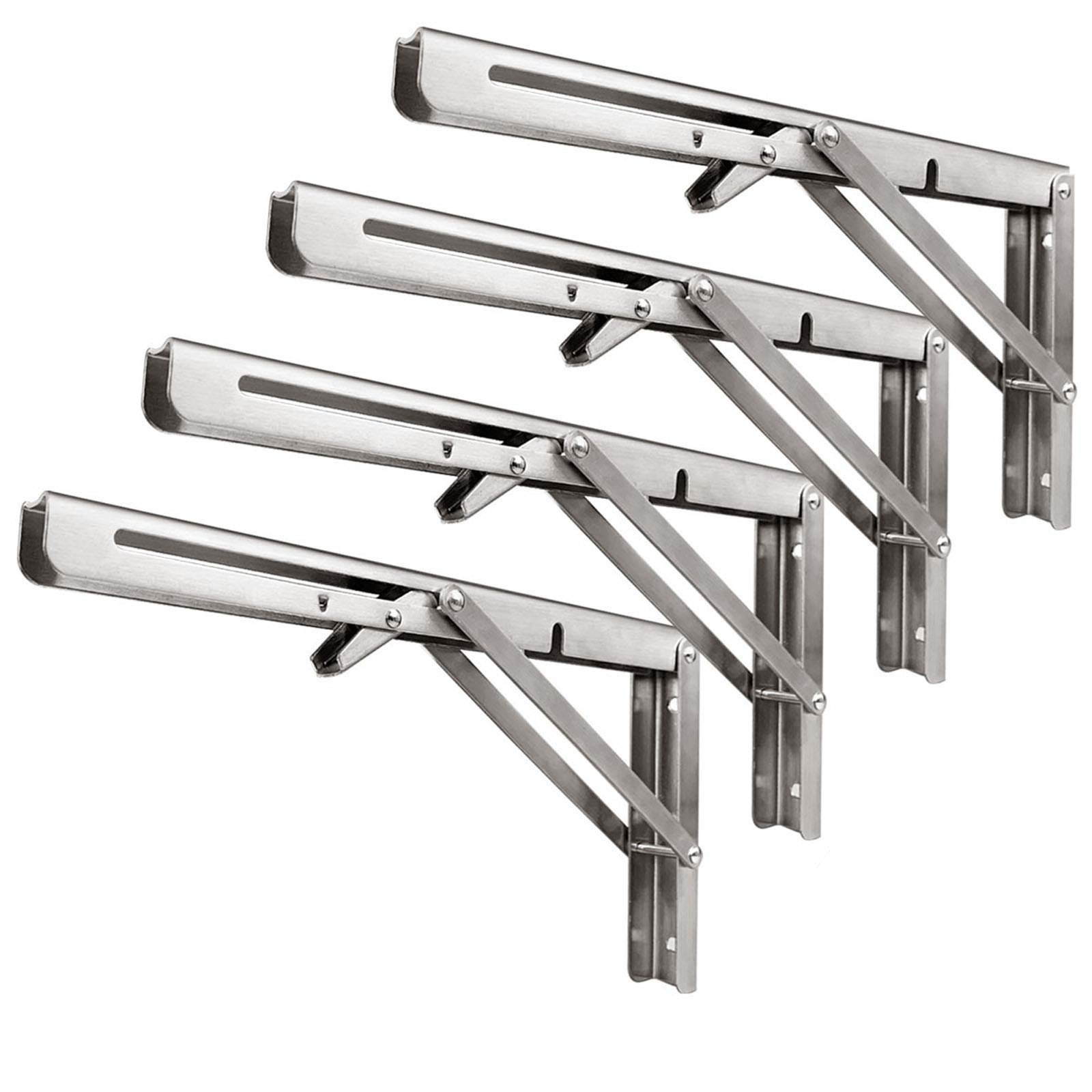 Folding Shelf Brackets Adjustable L Bracket 12 Inch - Heavy Duty Floating Wall Metal Angle Support for Wood Shelves Shelving Tables Workbench - 4 Pack