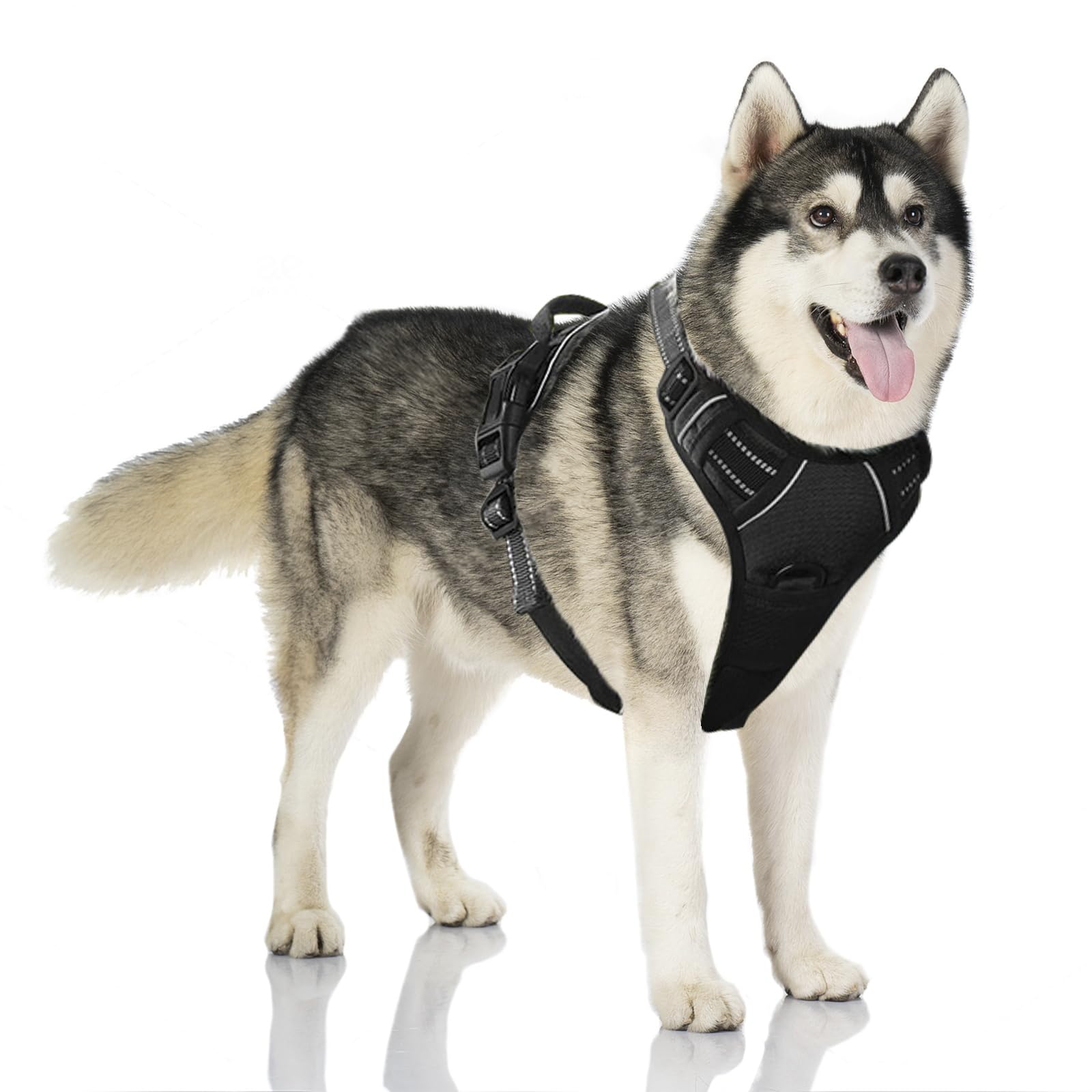 Vnvnvnv Dog Harness for Large Dogs, No Pull Anti-Pull Heavy Duty Adjustable Vest with 2 Leash Clips, Reflective Strips Safety Design for Walking, Training, Hiking (Large, Black)