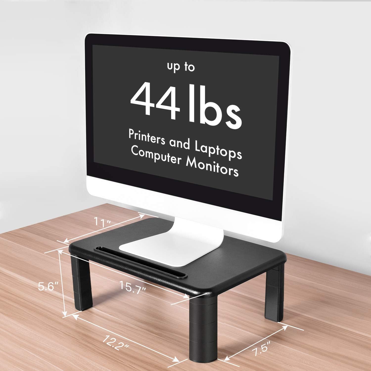 Monitor Stand Riser with Adjustable Height and Storage Organizer for Computer, Printer, Laptop, Desk with Tablet & Phone Holder, Cable Management Slot (Black, 1 Pack) : Office Products