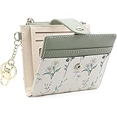 GAEKEAO Small Wallet for Women RFID Blocking Slim Bifold Floral Leather Card Holder with Zipper Pocket ID Window