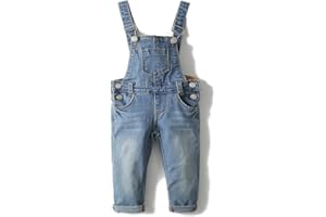KIDSCOOL SPACE Little Girl Boy Jean Overalls,Toddler Ripped Denim Cute Slim Pants