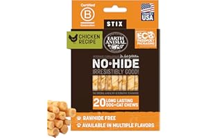 Earth Animal No Hide Stix - Long Lasting Rawhide Free Small Dog Chews Sticks, Chicken - 20 Count Value Pack