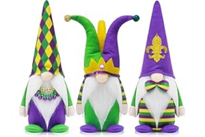 KnomeKo Mardi Gras Gnomes Party Decorations, 3 Pack Mardi Gras Beads, Mask Gnomes Plush Decor, New Orleans Mardi Gras Party Tiered Tray Decor, Mardi Gras Home Office Party Supply