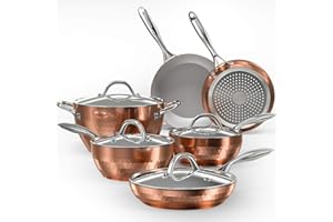 COOKSMARK 10-Piece Diamond Nonstick Ceramic Induction Cookware Set Scratch-Resistant Pots and Pans Set with Lids, Dishwasher Safe Oven Safe, Copper